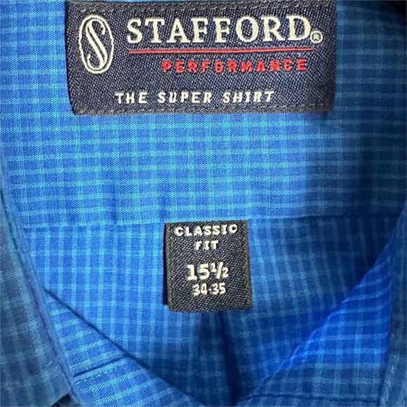STAFFORD Button Down Shirt Mens Size 15 1/2 Classic Fit Blue Plaid - Picture 3 of 4